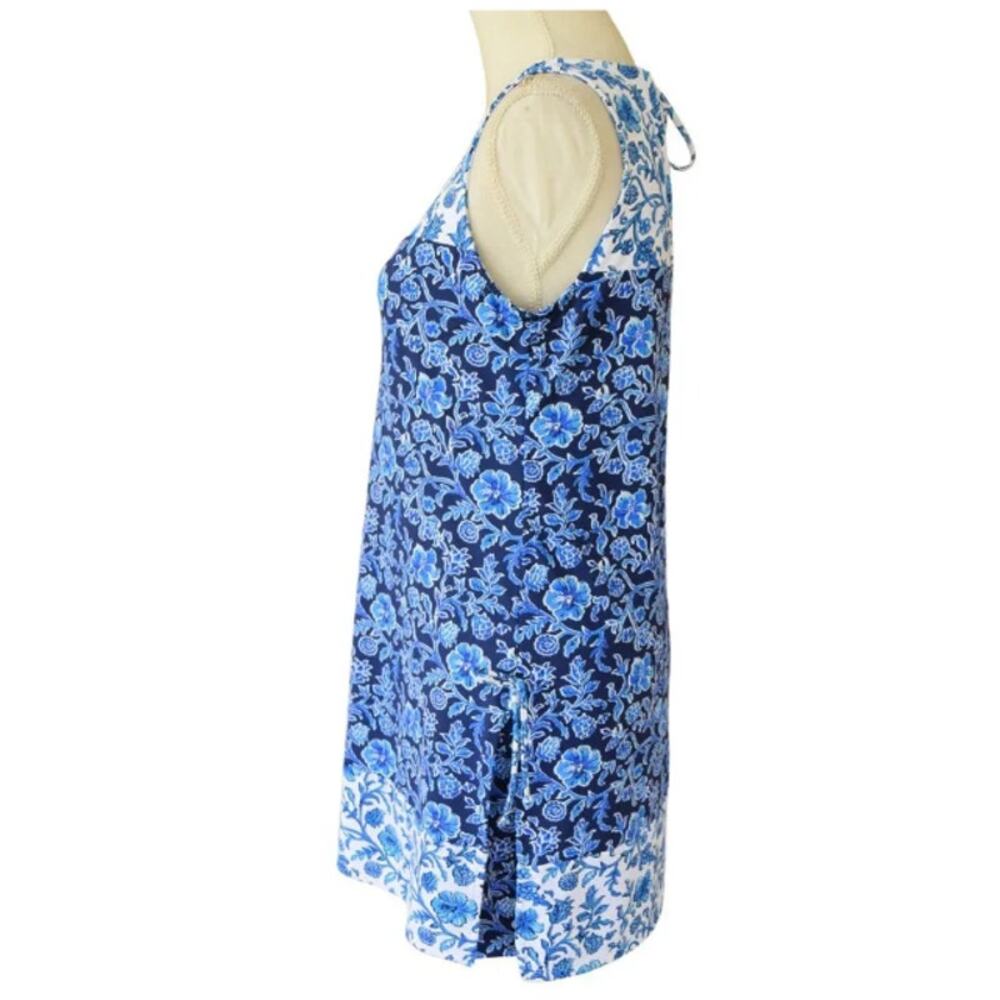 Tommy Bahama Woodblock Blossoms Romper Dress Blue White Floral Small - Picture 7 of 9
